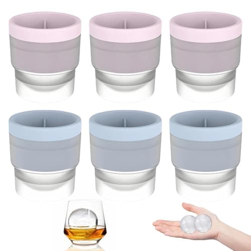 Image of Ice Ball Mould, 6PCS Silicone Ice Ball Makers, 7.2 X 7.7CM Round Ice Cube Moulds for Whisky Cocktails, Sphere Ice Cube Mould Easy-Release for Home Bars and Parties(Pink, Blue)