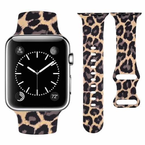 Image of Vozehui Leopard Print Silicone Strap Compatible with Apple Watch Strap 42mm 41mm 40mm 38mm,Soft Silicone Replacement Straps for iWatch SE Series 11 10 9 8 7 6 5 4 3 2 1, Women Men