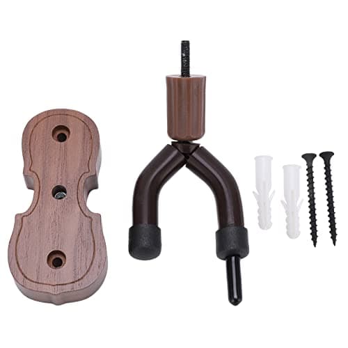 Image of Violin Shaped Wall Mount Violin Hook Hanger Walnut Holder with Bow Hooks Wood Colour Violins Rack Stands