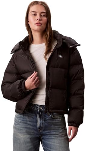 Image of Calvin Klein Women’s Essential Mid Weight Puffer Jacket with Hood, Black (Black), XL
