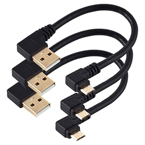 Image of Herfair 15cm Gold Plated 90 Degree Micro USB to USB Cable - 3 Pack for Charging & Data Transfer (Smartphone, MP3 Player, Tablet, etc.)