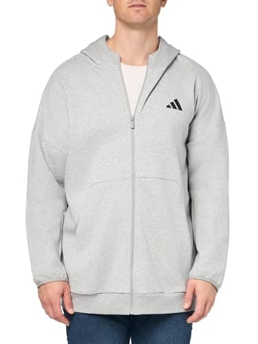 Image of adidas Men's Future Icons Small Logo Full-Zip Hoodie, Medium Grey Heather, S