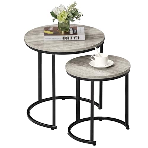 Image of Vida Designs Brooklyn Nest of 2 Round Tables Living Room Stacking side End Tables Metal Frame (Grey)