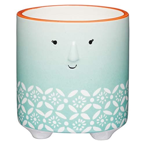 Image of KitchenCraft Small Indoor Plant Pot, Decorative Floral Face Design, Ceramic, Green/White, 1 x 1 x 11 cm