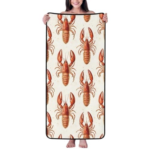 Image of Buewutiry Bath Towel - Realistic Lobster A Print Highly Absorbent Towels for Bathroom, 27x55in Quick Drying Microfiber Bath Towels for Body, Large Soft Shower Towels for Yoga, Spa, Gym