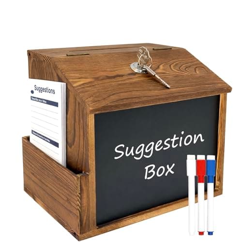 Image of Dyserbuy Suggestion Box, Wooden Suggestion Box Lockable with 3 Pens, 50 Suggestion Cards and 2 Keys, Donation Boxes for Charity, Schools Supermarkets Hospitals Communities and Homes