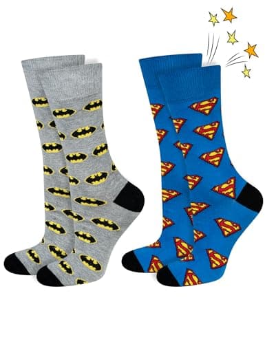 Image of DC Comics The Batman Superman Socks Men Cotton Funny Gifts Mens Walking Sock 6.5-10.5 Batman Superman Logo 2 Pairs