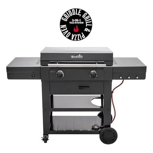 Image of Char-Broil Gas BBQ Versa-Tile Plancha 2-Zone Griddle Gas Grill, Barbecue with 3-in-1 Tile System: Griddle, Grill & Pizza Oven - Ideal for Outdoor Cooking, Garden, Balcony and Patio