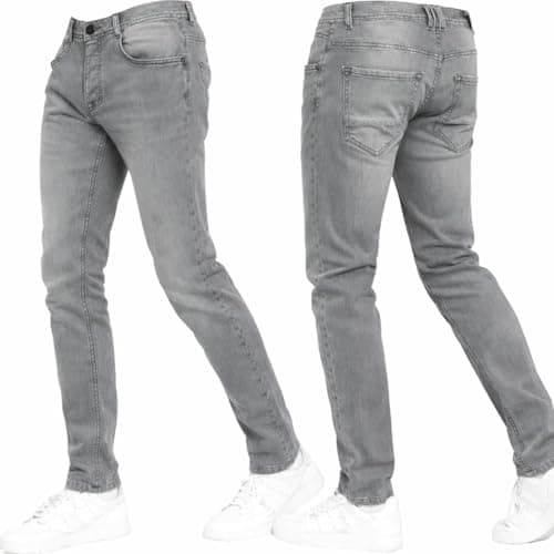 Image of Crosshatch Stretch Slim Fit Jeans Mens Denim Designer Trousers Pants Light Grey 34W X 32L