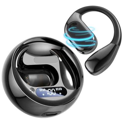 Image of Wireless Earbuds, Bluetooth 5.4 Earphones, Open-Ear Headphones, Hi-Fi Stereo Deep Bass, Sweatproof Sports Ear-Hook Design, Secure Fit for Running,Gym,Work, 72H Playtime, LED Power Display (Black)
