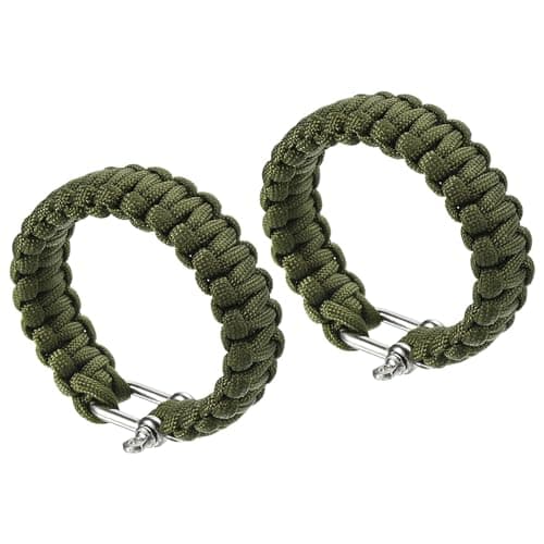 Image of PATIKIL Survival Paracord Bracelets, 2 Pack Braided Bracelet with U-shaped Stainless Steel Buckle Party Favors Camping Gifts Outdoor Wraps for Men, Army Green