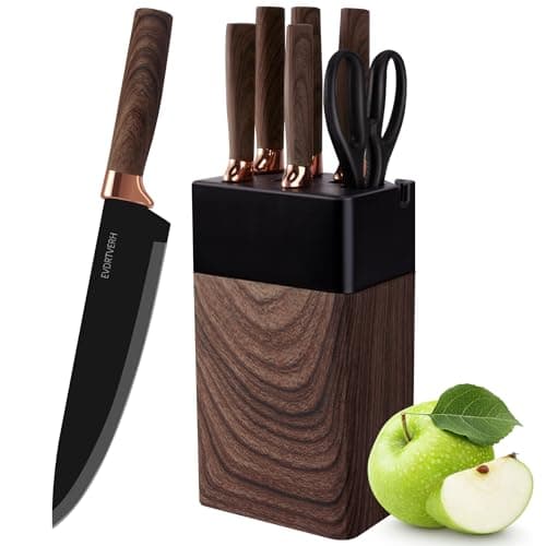 Image of lapelux Knife Set,6 Piece Kitchen Knife Set-Kitchen Knives with Block, Wood Grain Handle, Stainless Steel Knivese with Chef, Bread Knife,for Cutting Meat/Vegetables/Fruit.