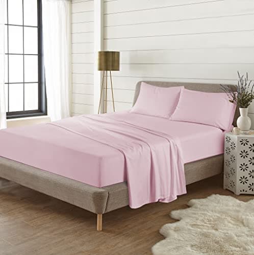 Image of Flannelette Brushed Cotton Flat Sheets Super Soft Warm Cosy Wrinkle Shrinkage and Fade Resistant Fabric Flat Bed Sheets (Pink, Single)