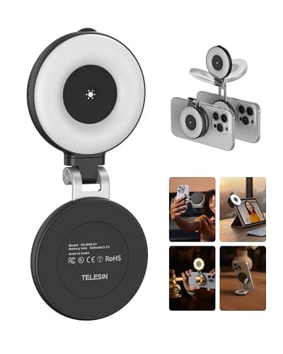 Image of TELESIN C03 Magnetic Selfie Light, 3-in-1 Magnetic Beauty Selfie Light for Phones, CRI97 360° LED Portable Light w/Mirror for iPhone/Android for Selfies/Photography/TikTok/Zoom Calls/Video (Black)
