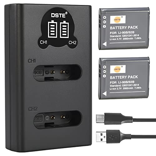Image of DSTE LI-90B LI-92B Rechargerable Battery (2-Pack) and Smart LED Dual USB Charger Compatible with Olympus SH-50 SH-60 SP-100 TG-1 TG-2 TG-3 TG-5 TG-6