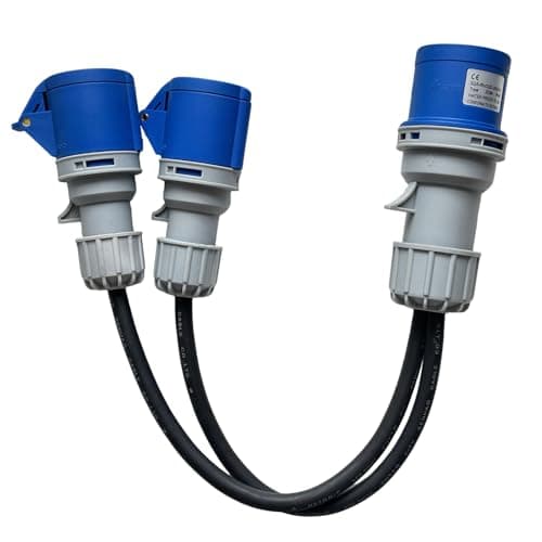 Image of 32amp to 2x16amp Caravan Hook Up Splitter, 240V IP44 Caravan Electric Adapter, 34CM Black Generator Cable for Camping Motorhome