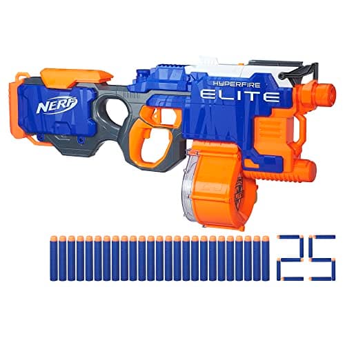 Image of Nerf HyperFire Motorized Elite Blaster, 25-Dart Drum, Fires Up to 5 Darts Per Second, Includes 25 Official Elite Darts (Amazon Exclusive)
