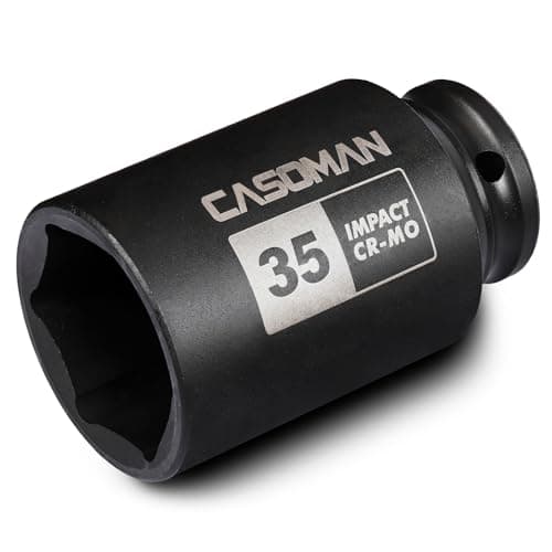 Image of CASOMAN 1/2" Drive x 35 mm Deep 6 PT Impact Socket, CR-MO, 1/2-inch Drive 6 Point Axle Nut Socket for Easy Removal of Axle Shaft Nuts (35MM)