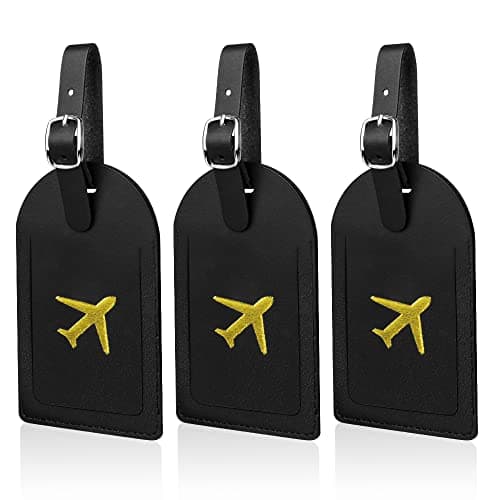 Image of Luggage Tags, 3 Pcs Travel Baggage Labels Leather Suitcase Tags, Handbag Tag Labels with Name ID Card, Waterproof Baggage Label for Preventing Loss of Bags and Suitcases, Black