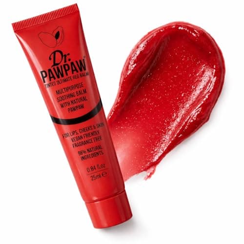 Image of Dr.PAWPAW Tinted Ultimate Red Balm 25ml, Multi Purpose Natural Hydrating Lip Balm with Subtle Red Tint for Lips, Cheeks and Skin, Natural Pawpaw Formula, Cruelty Free and UK Made
