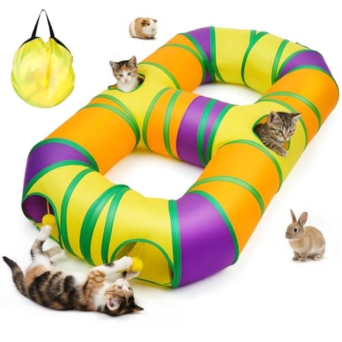 Image of Cat Tunnel for Indoor Cats 8-Shaped, Collapsible Cat Playhouse Pet Play Tunnel Tube Maze with Hanging Pom-Poms and Interactive Hole for Kitten, Kitty, Puppy, Rabbits, Ferret, Guinea Pig