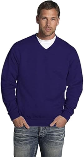 Image of Premium Men's V-Neck Sweatshirt - Casual and Stylish - Comfortable Fit for Adults - Sizes S-XL -Mens Plain V-Neck Jumper Slim Fit Knitted Casual Long Sleeve Ideal for Everyday Wear Purple