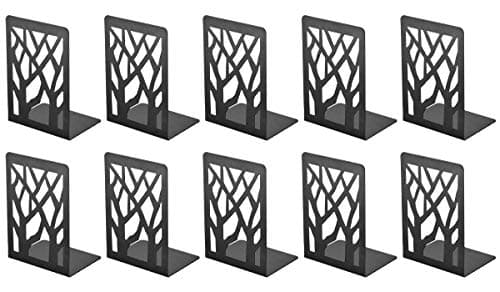 Image of Book Ends, Bookends Heavy Duty, INNÔPLUS Book End Holder for Shelves, Metal Bookend (Black 5 Pair) for Office and School, Decorative Tree Unique Design Book Stopper for Gift, Book Binder and Dividers