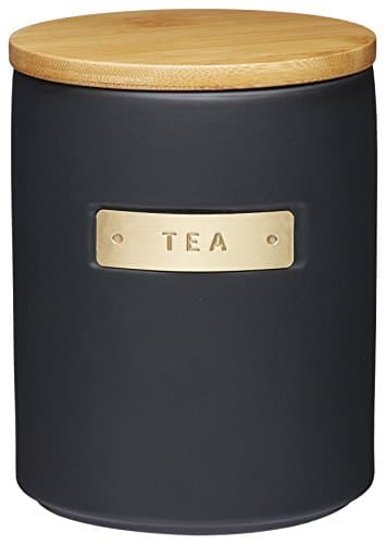 Image of MasterClass Stoneware and Brass-Effect Tea Caddy with Airtight Bamboo Lid, 1 L (1.75 pt) – Black