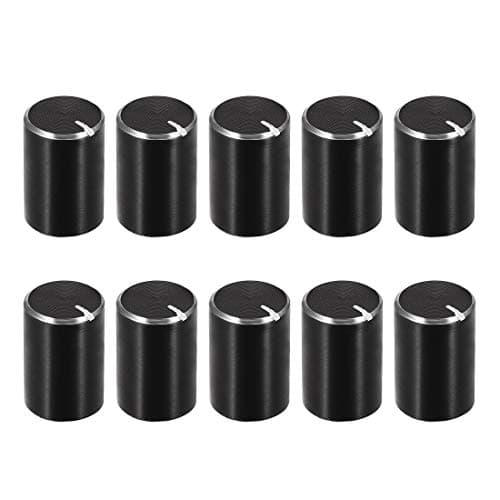 Image of sourcing map 10pcs Potentiometer Knob Knurled Shaft Black Aluminum 6mm Shaft Dia. Rotary Knob 10mmx15mm Volume Control Knob