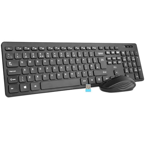 Image of Rii Wireless keyboard and Mouse Set, RK200 Standard Full Size Wireless Keyboard and Mouse 104 Keys for Work Office Home UK Layout(AAA Batteries not Include)