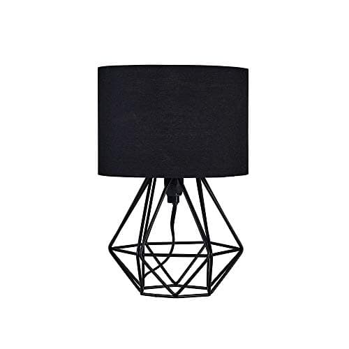 Image of MiniSun | Small Modern Satin Black Metal Basket Table Lamp with a Black Fabric Shade | Table Lamps, Home Décor & Improvement Essential