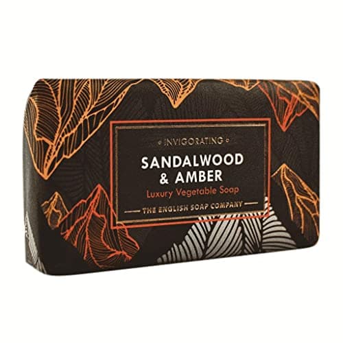 Image of The English Soap Company Radiant Sandalwood and Amber Soap - Luxury Shea Butter Bar - Woody Amber Scent, Unisex, Cruelty-Free, Recyclable Packaging, Made in England - 190g