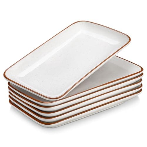 Image of MALACASA Serving Platter, 9.5" Small Serving Dishes, Porcelain Rectangle Serving Plates Set of 6, Sushi Platters, Platters for Serving Food, Dessert, Dishwasher and Microwave Safe, Tara Series