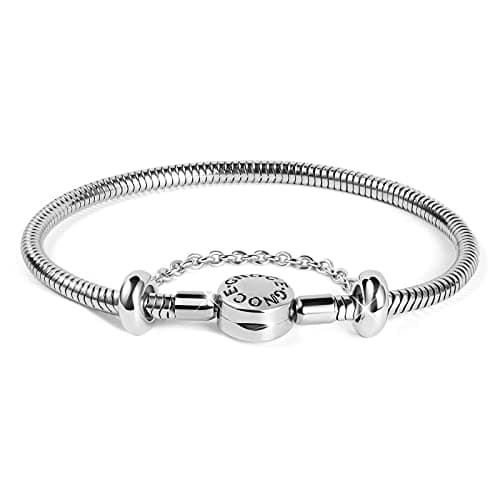 Image of GNOCE Charm Bracelet Stainless Steel Snake Chain Metal Basic Charm Bracelet DIY Bangle with Round shaped Clasp (Stainless Steel, 19)