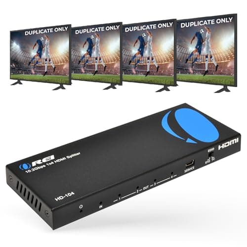 Image of OREI 4K 1x4 HDMI Splitter 1 Port to 4 HDMI Display Duplicate/Mirror - Powered Splitter Ver 1.4 Certified for Full HD 1080P High Resolution & 3D Support (One Input To Four Outputs) - HD-104 Black