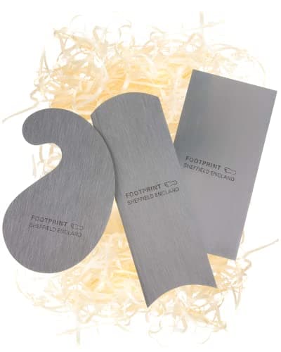Image of Footprint Shaped Cabinet Scraper Set - Contains Gooseneck, Hollow and 5.5 Inch Rectangular Shaped Scrapers - Made from Hardend Steel - Can be Resharpened - Made in Britain