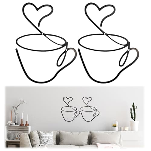 Image of Wvbzf 2PCS Kitchen Wall Art, Kitchen Art Wall Decor, Coffee Wall Art Metal Decor, Black Metal Wall Art For Kitchen Spaces, Coffee Sign Accents For Home Coffee Stations