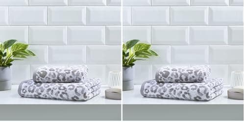 Image of Fusion Bathroom - Animal Print - 100% Cotton Jacquard Hand Towel - 50 x 90cm in Grey (Pack of 2)