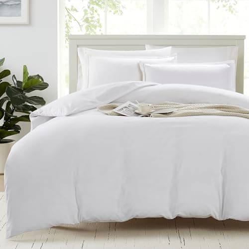 Image of LANE LINEN King Size Duvet Cover Set White - 100% Organic Cotton Bedding 230x220cm, Soft Breathable 3 Piece with Button Closure, 2 Pillow Cases Included, Duvet Not Included