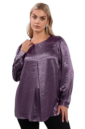 Image of Yours Curve Crushed Satin Pleat Front Blouse - Women's - Plus Size Curve Purple