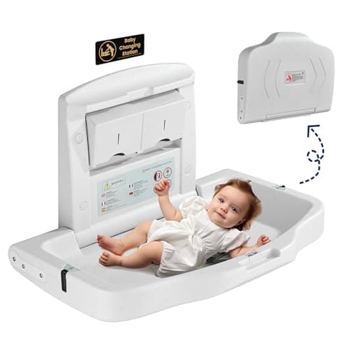Image of Baby Changing Unit,Baby Changing Station Wall Mount Commercial Diaper Changing Table Nursery Changing Table Horizontal Diaper Changer Station with Safety Strap Wall Restaurant Daycare Bathroom