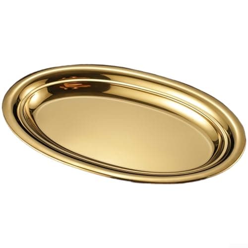 Image of Stainless Steel Oval Fish Platter Deepened Serving Dish Microwave Safe Stackable(25 Cm (gold))