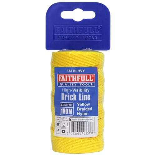 Image of Faithfull FAIBLHVY Hi-Vis Yellow Braided Nylon Brick Line String 100M (330ft) Breaking Strength 26.4kg