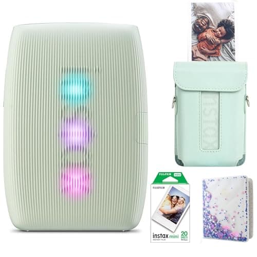 Image of Fujifilm INSTAX Sage Green Mini LINK 3 Portable Smartphone Photo Printer id With Fujifilm Instax Mini Film (20 Sheets), Mini Link 3 Protective Case & Photo Album With 64 Pockets