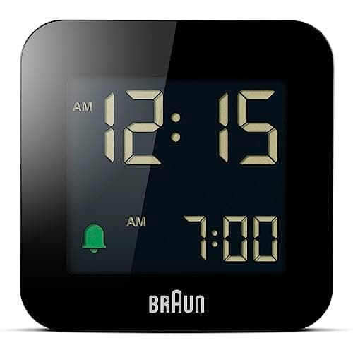 Image of Braun Digital Travel Alarm Clock with Snooze, Compact Size, Negative LCD Display, Quick Set, Crescendo Beep Alarm in Black, model BC08B (2Pack)