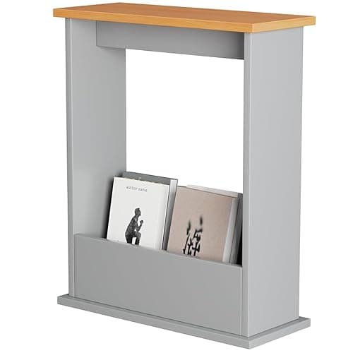 Image of Blisswood Slim Side Table, Small Side Table With Magazine Rack, Modern Style Sofa End Tables For Living Room And Office, Narrow Bedside Tables For Bedroom, Study (55 x 45 x 18 cm, Grey & Pine)