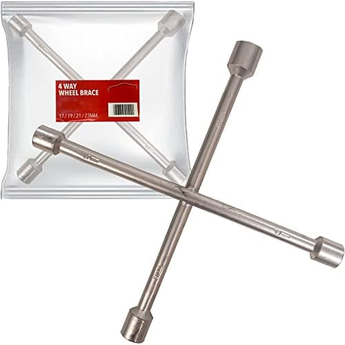 Image of Xtremeauto 4 Way Car Cross Wheel Wrench Brace - Heavy Duty for 17, 19, 21, 23MM Sockets, Tyre Lug Nut Spanner Wrench, Easily Tighten & Loosen Nuts, Silver (XA4WB)