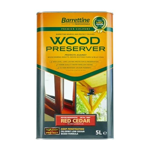 Image of Barrettine Wood Preserver (Cedar Red, 5L) - UV Fade Resistant, Durable & Water Repellent Premier Wood Preserver, Deep Penetrating, Low Odour & Oil Based, Suitable for Outdoor & Indoor Use