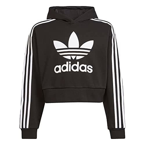 Image of adidas Originals Kids' Adicolor Cropped Hoodie Hooded Sweatshirt, Black/White, XL
