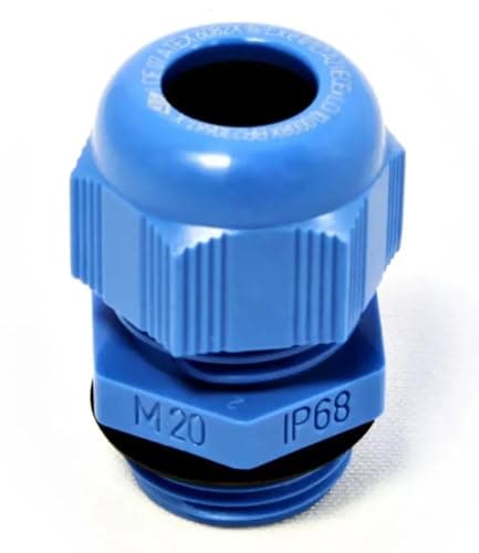 Image of 20 x Blue M20 (20mm) Nylon Cable Glands & Locking Nuts - IP68 Zero Halogen - 10-14mm Range